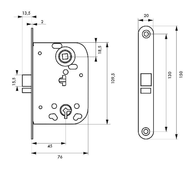 Serrure encastrable Thirard pour porte d'intérieur à condamnation - acier embouti, réversible, argenté_1