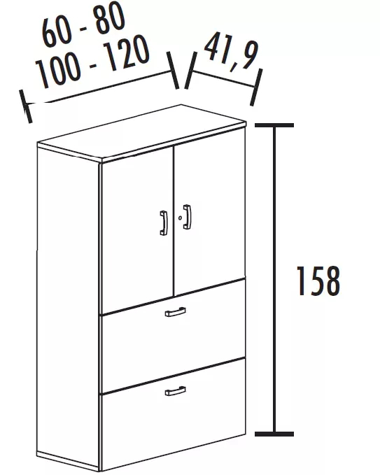Armoire de rangement 2 portes ouverture 110° et 270° - 2 tiroirs dossiers suspendus - haut. 158 cm So Madrid_1