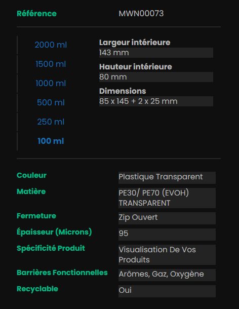 Emballage écologique - Malenge Packaging - largeur intérieure 143 mm - Doypack® monomatériau PE transparent - MWN00073_1