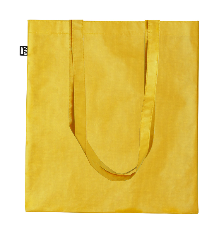 Tote bag publicitaire en RPET - anses longues - laminé 100 g/m² - couleur jaune - 44 g_1