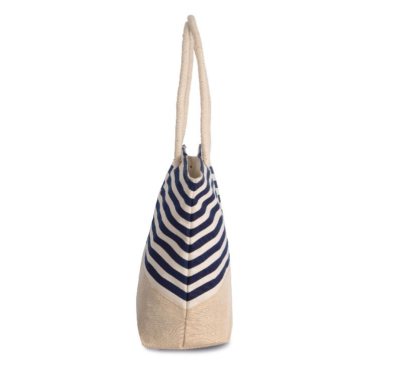 Sac shopping style marin en toile de jute - coton canvas - Kimood - Réf: KI0283 - fermeture zippée et poche interne_1