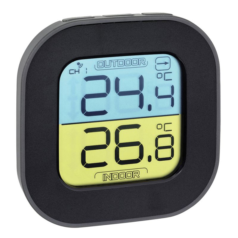 Thermomètre digital intérieur/extérieur couleur - écran bleu/jaune - 1 émetteur sans fil - 3068T_1