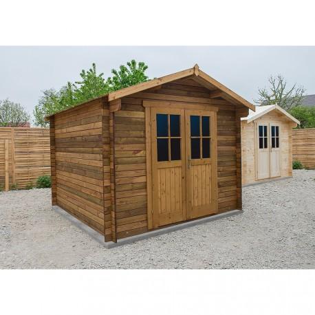 3365 - Abri de jardin en bois massif 9m² - 28mm traité teinté marron - Gardy Shelter_1