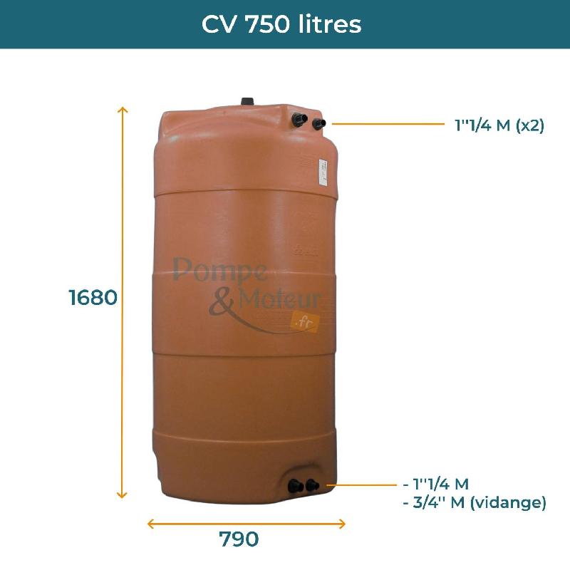 Cuve 750l Aérienne De Récupération D'eau - Réservoir Vertical Terracotta - Elbi Cv750_1
