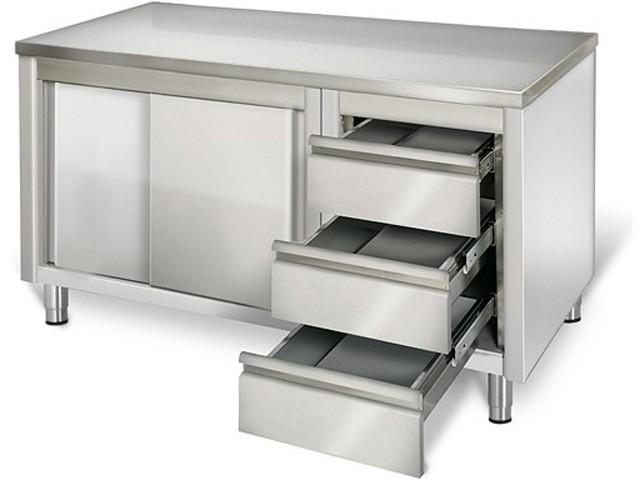 Meuble bas inox central P 700 mm avec portes et tiroirs - A gauche_1