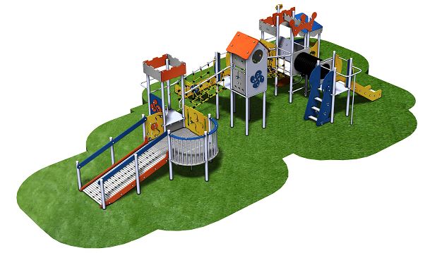 Structure de jeux 5 tours avec rampe d'accès - Gamme Châteaufort CH41201I - Âge minimum 2 ans, capacité 45 enfants_1