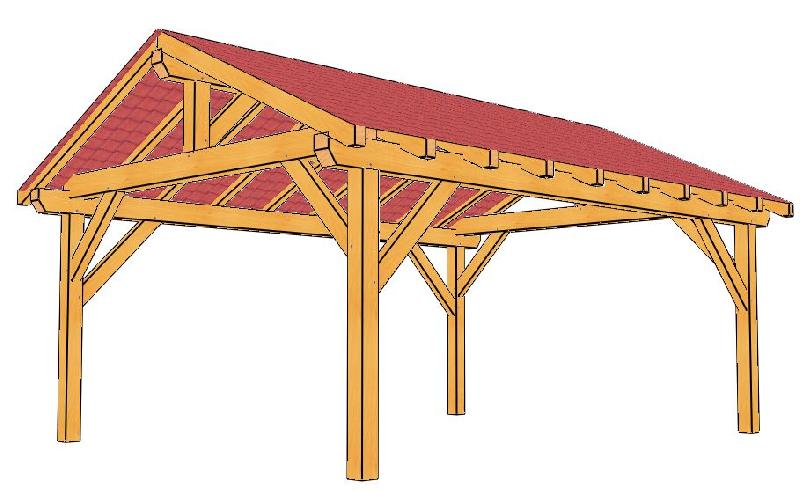 Abri 2 pans 1 voiture 4 poteaux - abriboa en sapin lamellé collé_1