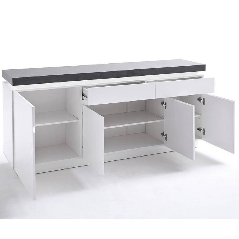 Buffet Atlantic City - Laqué blanc mat et décor béton - 4 portes, 2 tiroirs, LED blanc inclus_1