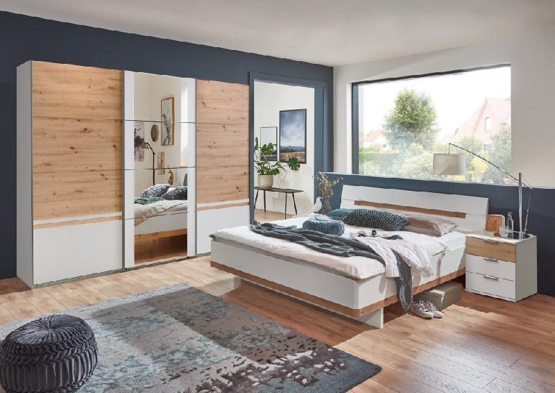 Cadre de lit GIRBO 160 x 200 cm - Blanc et chêne artisan - Design contemporain avec tête de lit réglable_1