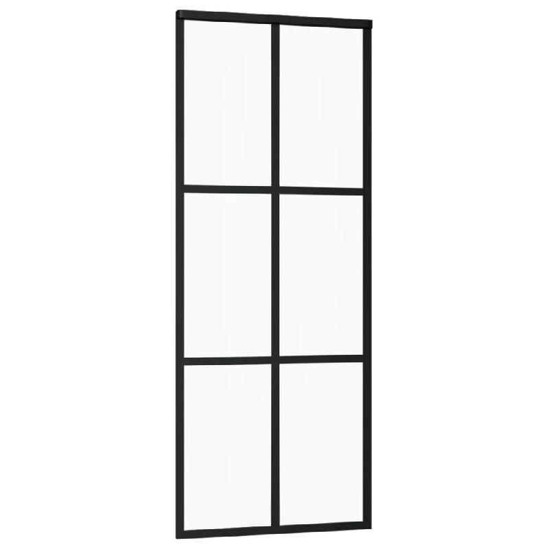 Vidaxl porte coulissante verre esg et aluminium 76x205 cm noir 151011_1