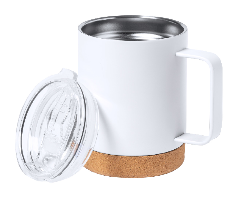 Mug thermos isotherme en acier inoxydable - 330 ml avec couvercle et base en liège naturel_1