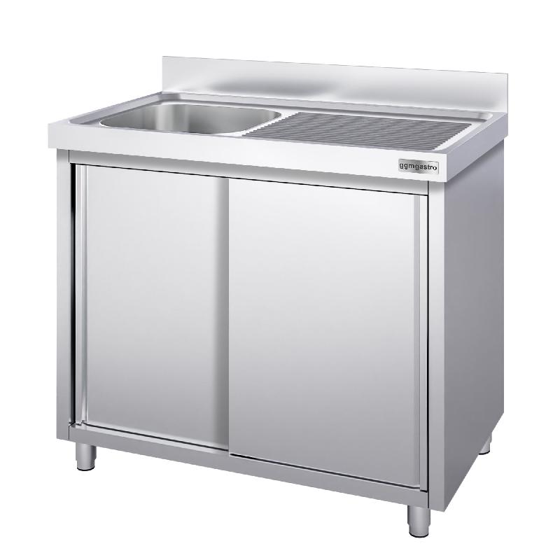 Plonge inox 1 bac et égouttoir sur placard - P 700 mm - 1400 mm bac à gauche_1
