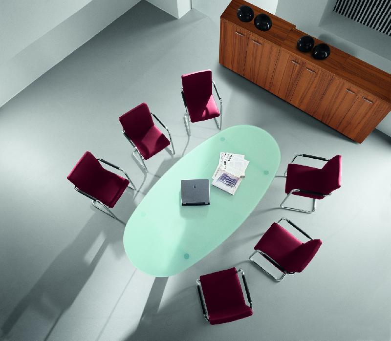 Table de réunion ovale avec plateau en verre - Quadrifoglio. - Argent Ral 9006_1