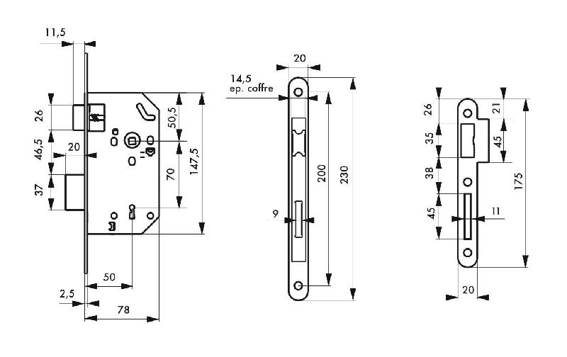 Serrure encastrable Monomax NF inox - Pour portes intérieures : bureau, salle de réunion, placard_1