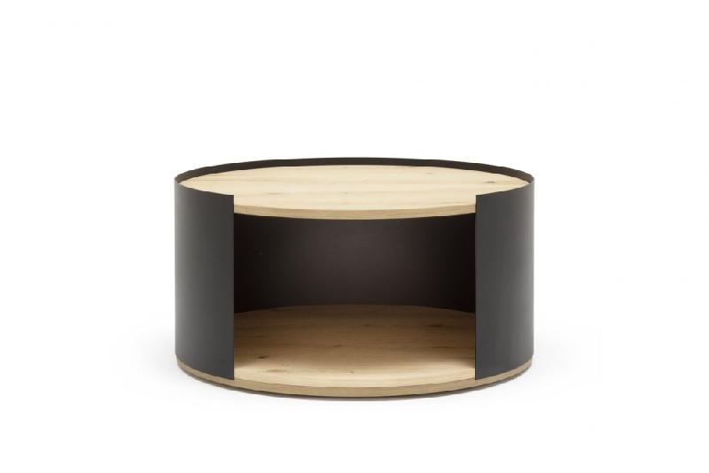 Table basse design - style chêne miel et anthracite avec roulettes et rangement intégré_1