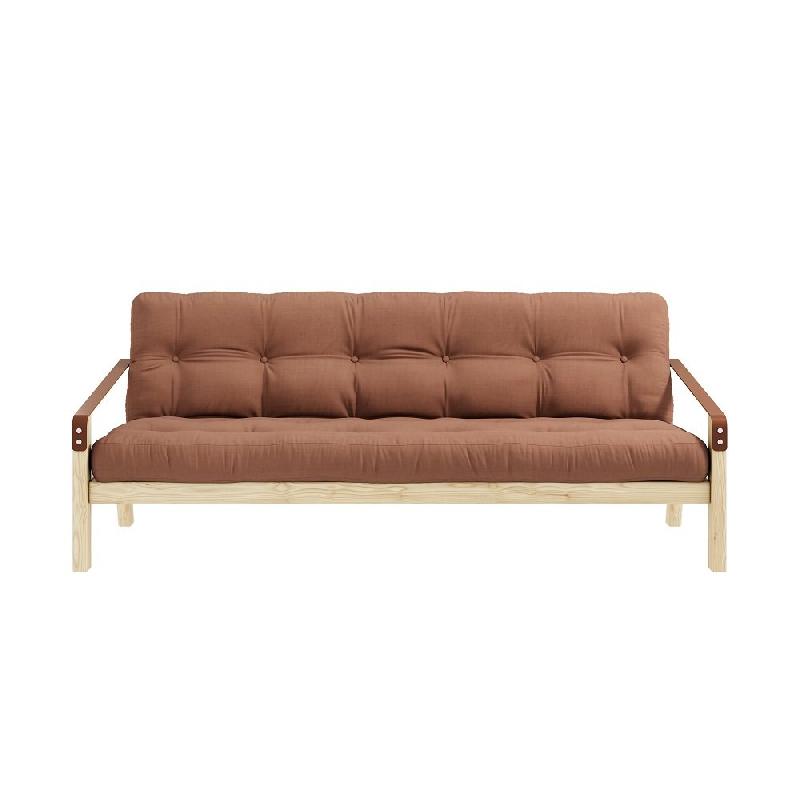 Banquette futon Poetry en pin massif - coloris brun argile - couchage 130 x 190 cm - accoudoirs en cuir_1