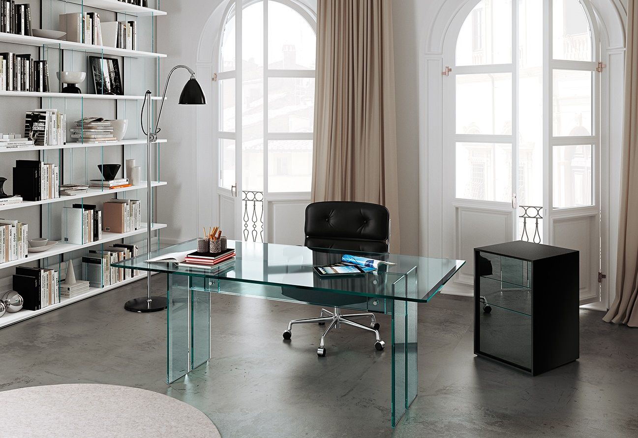 LLT Home Office - Bureau droit en verre transparent - Fiam Italia SRL - 15 mm d'épaisseur_1