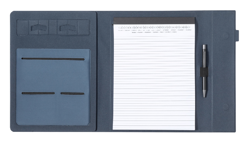 Porte-documents RPET - Polyester 600D format A4 avec support mobile pliable et bloc-notes 20 feuilles_1