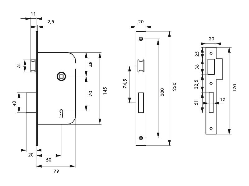 Serrure encastrable pour porte d'intérieur - Pêne dormant demi-tour réversible - Têtère acier nickelé - 1 clé - THIRARD_1