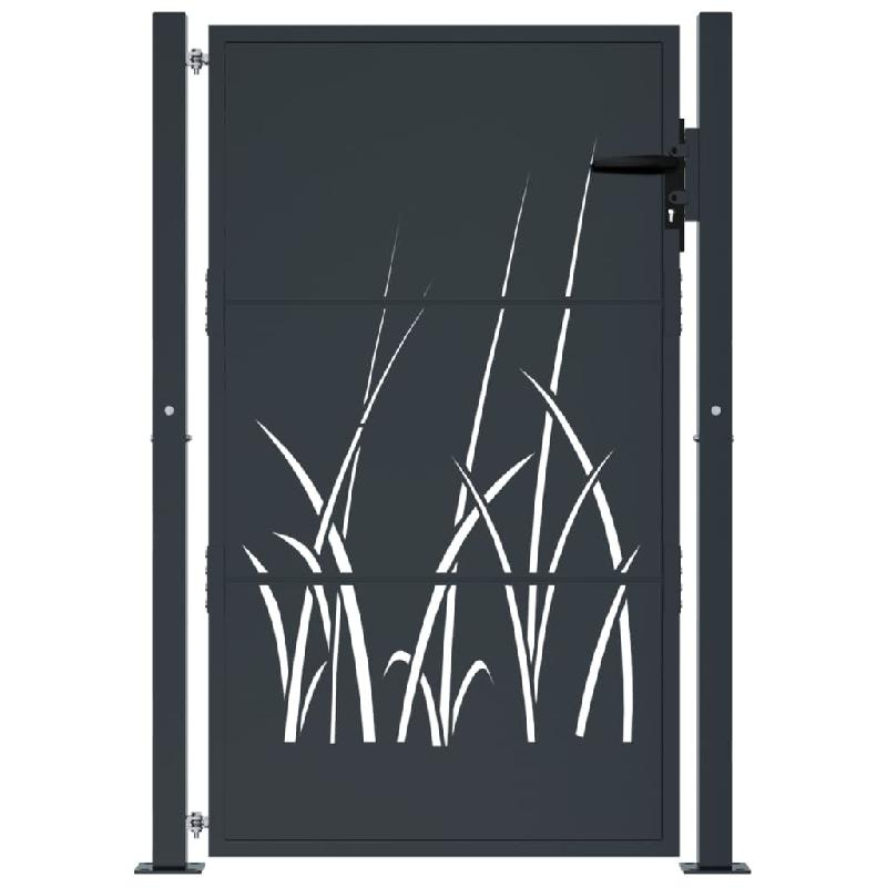 Vidaxl portail de jardin anthracite 105x155cm acier conception d'herbe 153169_1