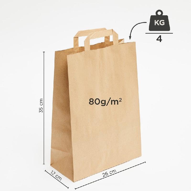 Sac kraft lisse poignées plates brun 26x12x35 cm - par 50_1