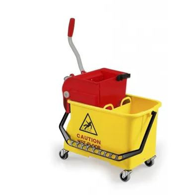 Chariot de lavage spider jaune 2x8l avec roues+presse a plat avec fond rouge (0707930/c)_1