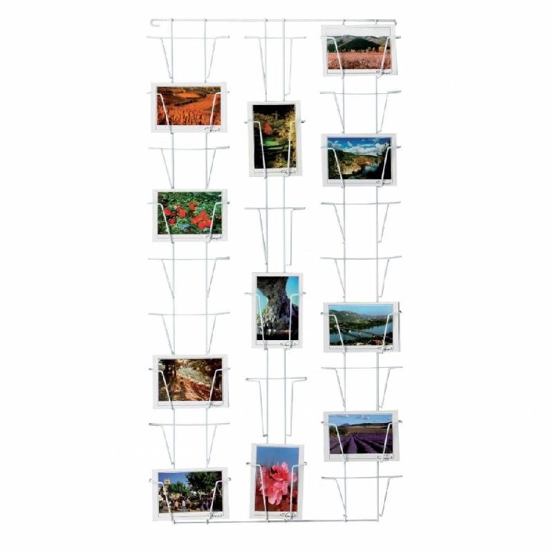 Présentoir mural pour cartes postales - 18 godets horizontaux et 6 godets verticaux - Acier blanc_1