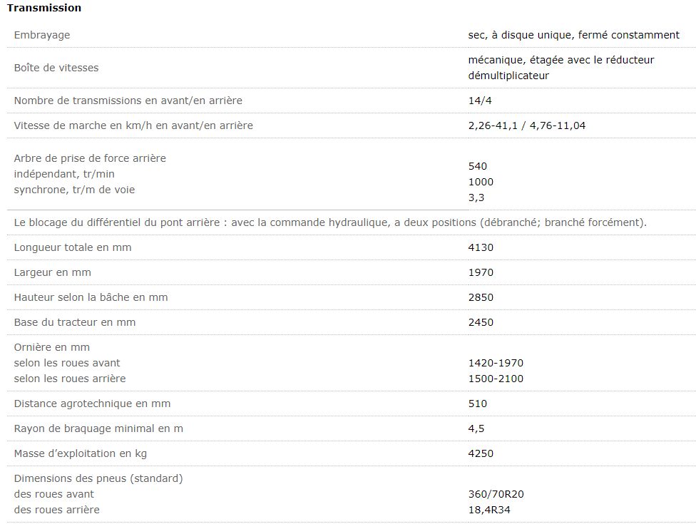 Belarus 892.2 - Tracteur agricole MTZ Belarus - 88,4/65,0 kW (c.V.) - Diesel avec hypercompression et injection directe - Modèle D-245.5S_1
