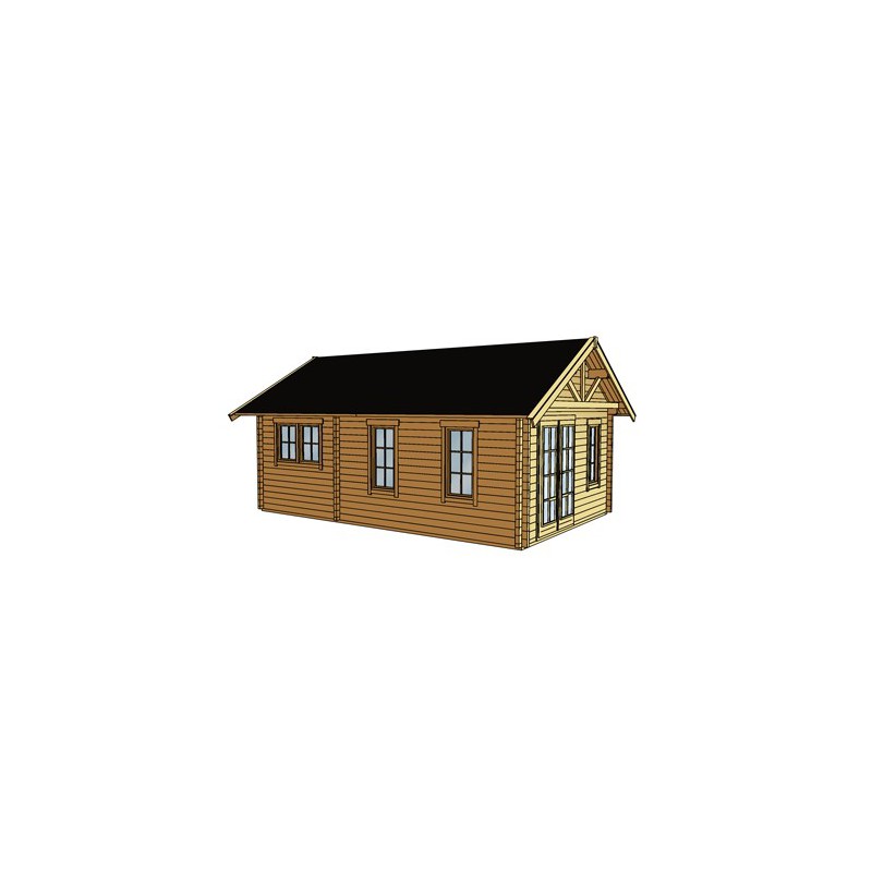 Chalet en bois plain-pied Toronto - madrier 70 mm - 36,62 m² - toit double pente - 3 pièces avec terrasse et fenêtres double vitrage_1