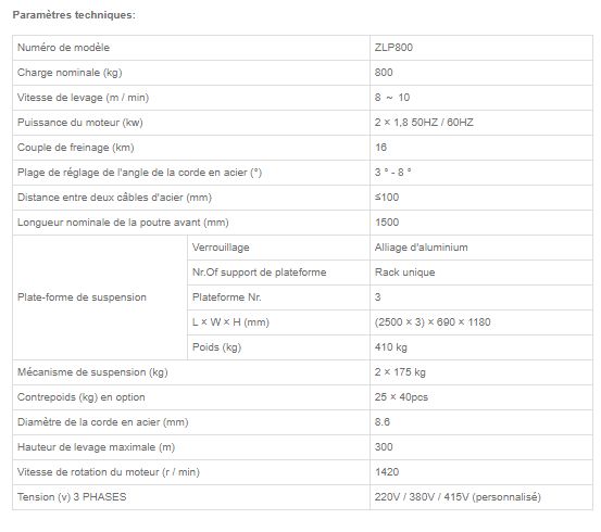 ZLP800 - Nacelle suspendue monophasée - 2 x 1,8 kW - Plate-forme d'échafaudage_1