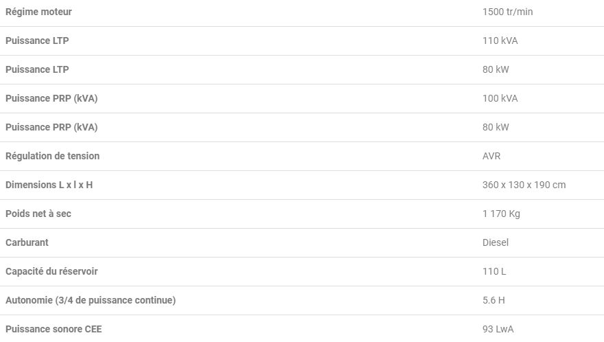 Groupe électrogène industriel Openstar 100 TPK - Worms Entreprises (Distel) - 88 kW – 100 kVA, triphasé, moteur stage 3A_1