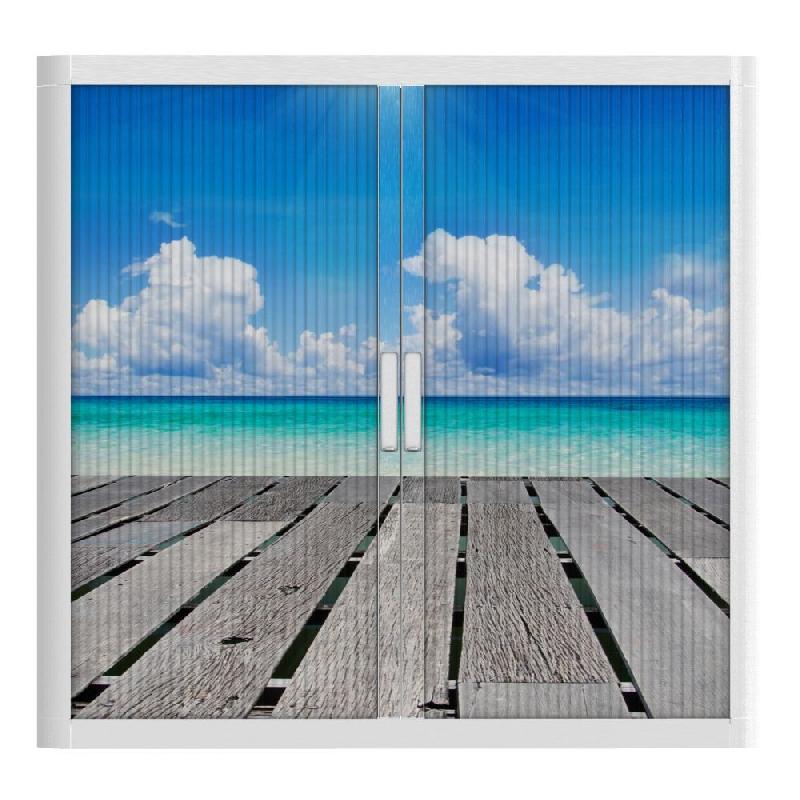 Armoire à rideaux avec décor mer - EasyOffice. - Basse, Ponton_1