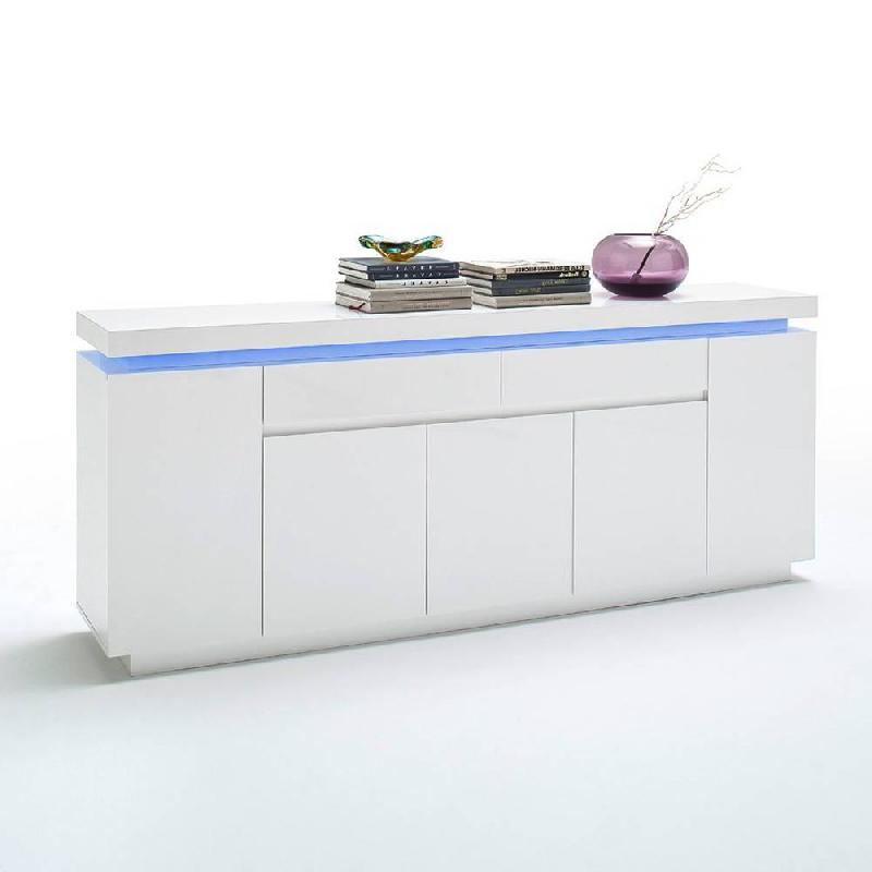 Buffet Ocean - Laqué blanc brillant - 5 portes, 2 tiroirs - LED intégré - Design contemporain_1