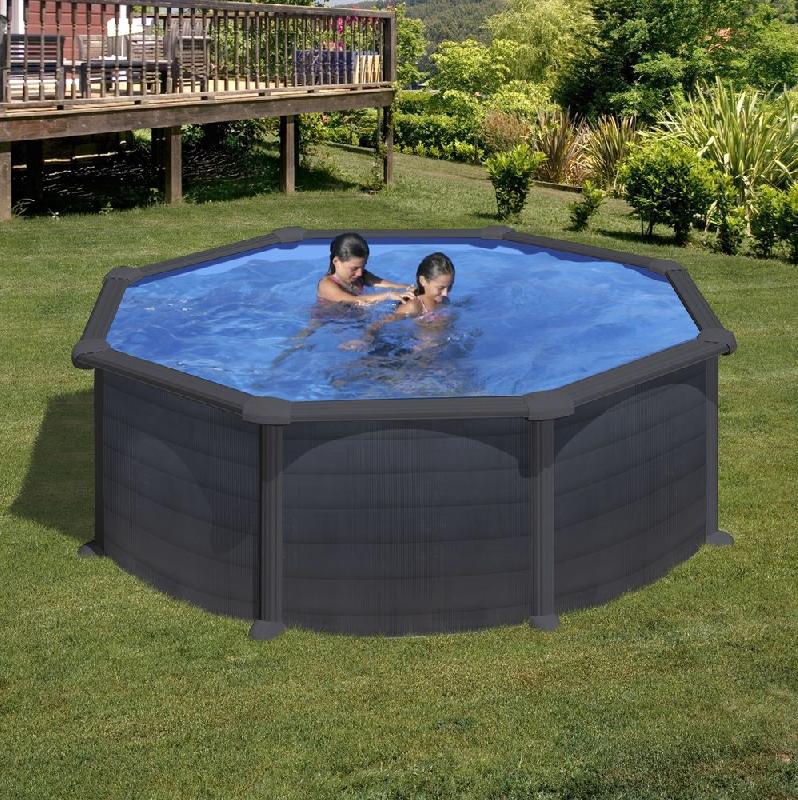 Piscine ronde acier Ø3,70m x H: 1,32m - gris anthracite - filtration à sable_1