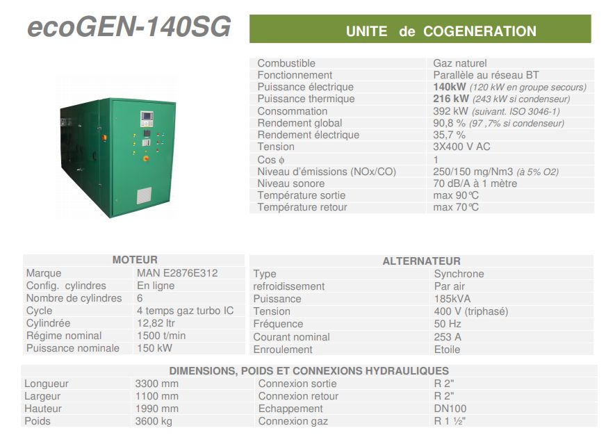Ecogen-140SG - Unité de cogénération Cogengreen - 140 kW électrique (120 kW secours) - Isolation acoustique et thermique_1
