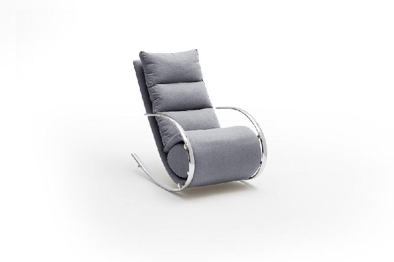 Fauteuil relax YANIS - tissu gris avec pouf indépendant et structure métal_1