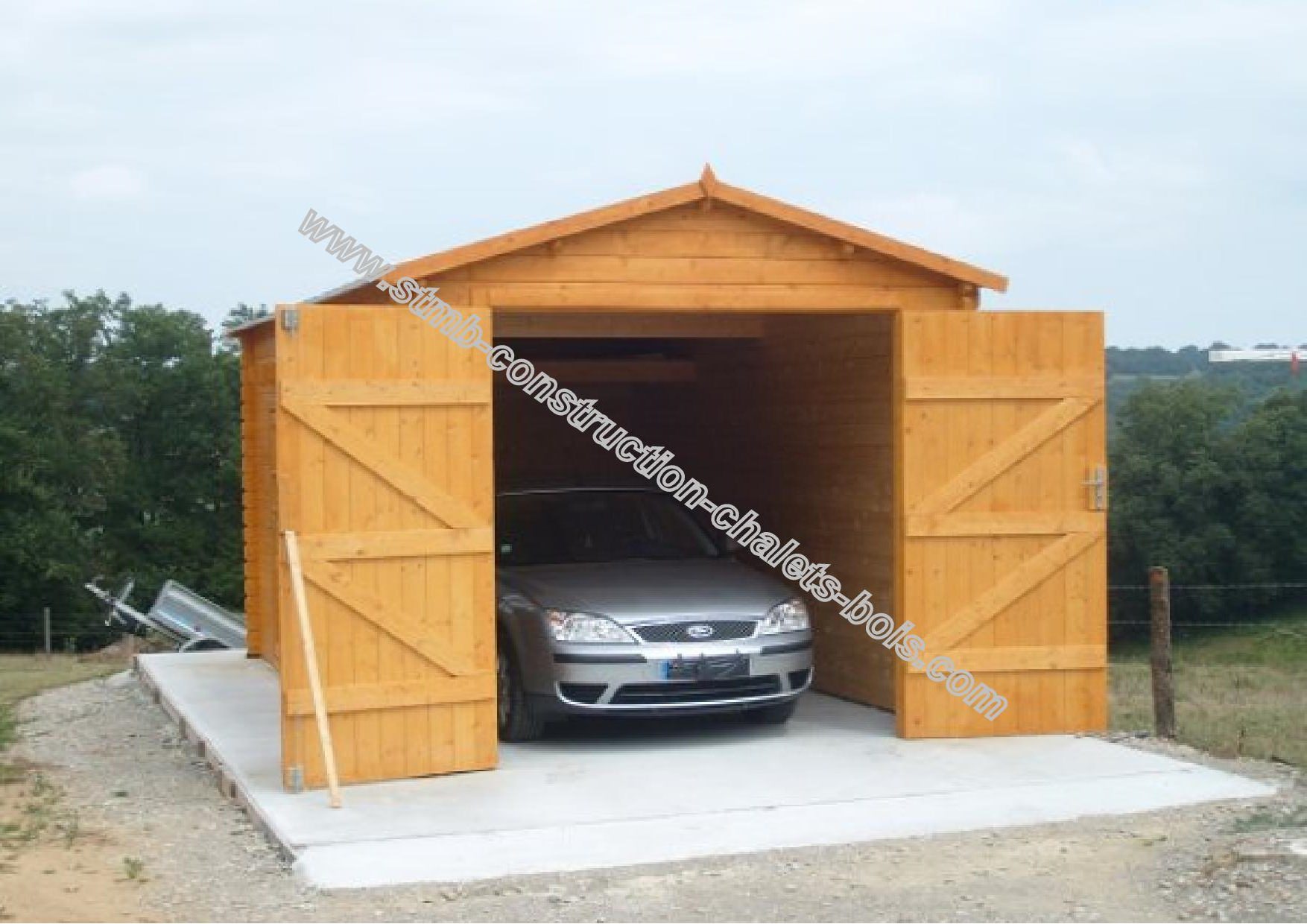 Garage simple bois corete 22 / 22 m² / toit double pente / porte battante / 3.98 x 5.48 x 2.90 m_1