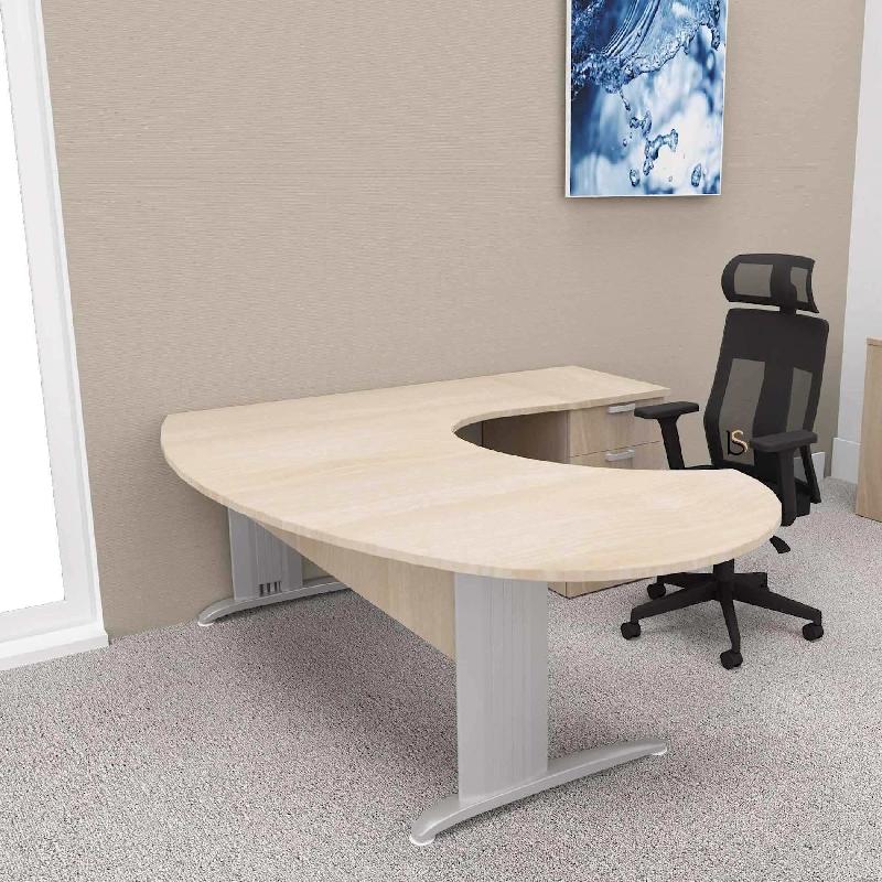 Bureau ergonomique et caisson intégré Sigma - Mobel Linea - 220, Alu, Acacia clair, Droite, 4 tiroirs_2