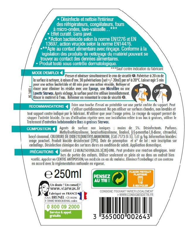 Désinfectant spécial électro-ménager STARWAX 0.25 L - Sans javel, apte au contact alimentaire_1