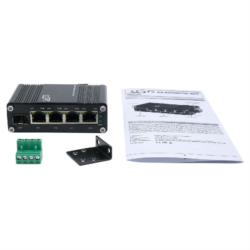 EXSYS EX-62020PoE-SFP Switch Ethernet industriel 4 ports PoE, 1 port 100/1000Fx SFP_1