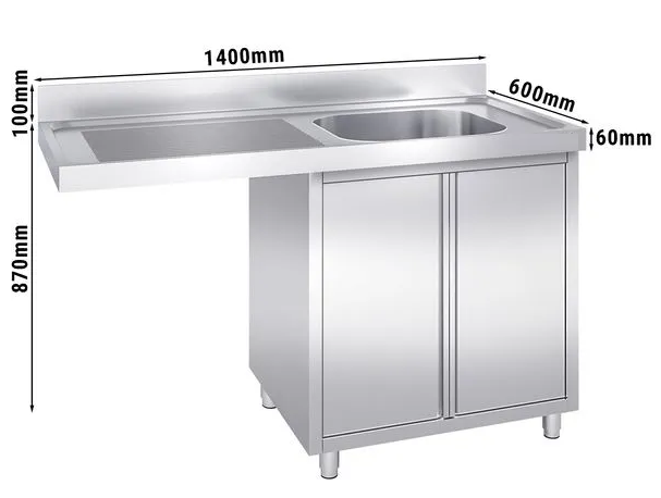 Plonge avec passage lave-vaisselle 140 x 60cm et placard - cuve à droite l50 x p40 x h25 cm_1