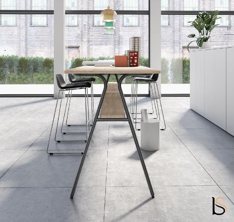 Table haute coins arrondis - Mobel Linea - 120, Anthracite, Acacia foncé_1