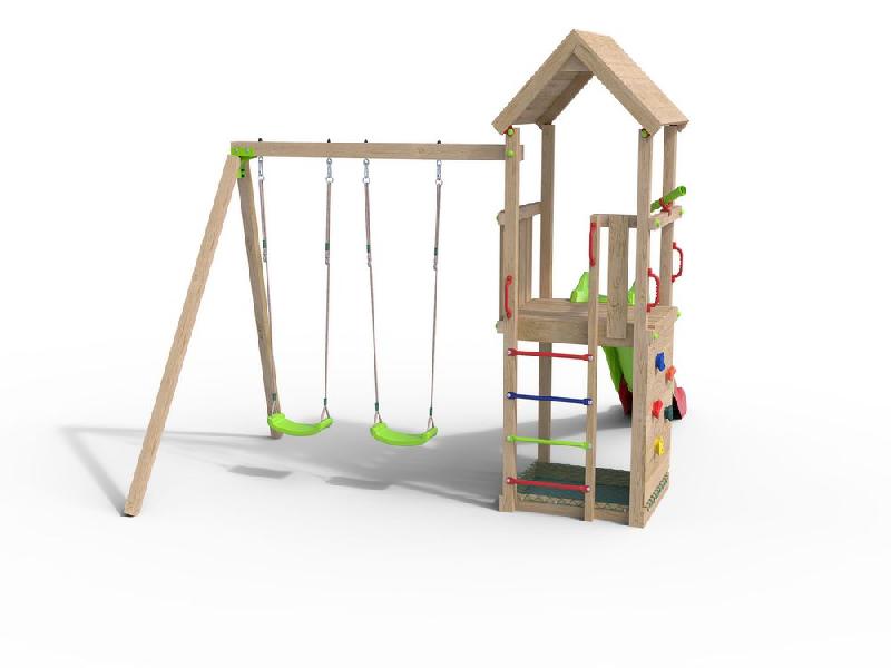 Aire de jeux Xplorer - 2 balançoires - toboggan 2,63 m - télescope - bac à sable - mur d'escalade_1