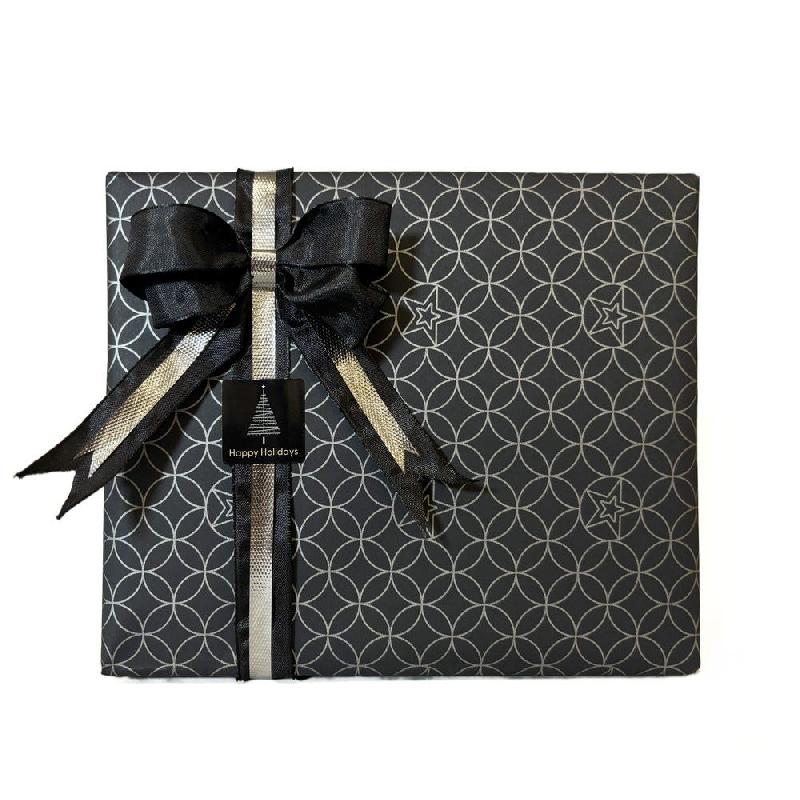 Papier cadeau noir mat ronds et étoiles argent 0,70x50m_1