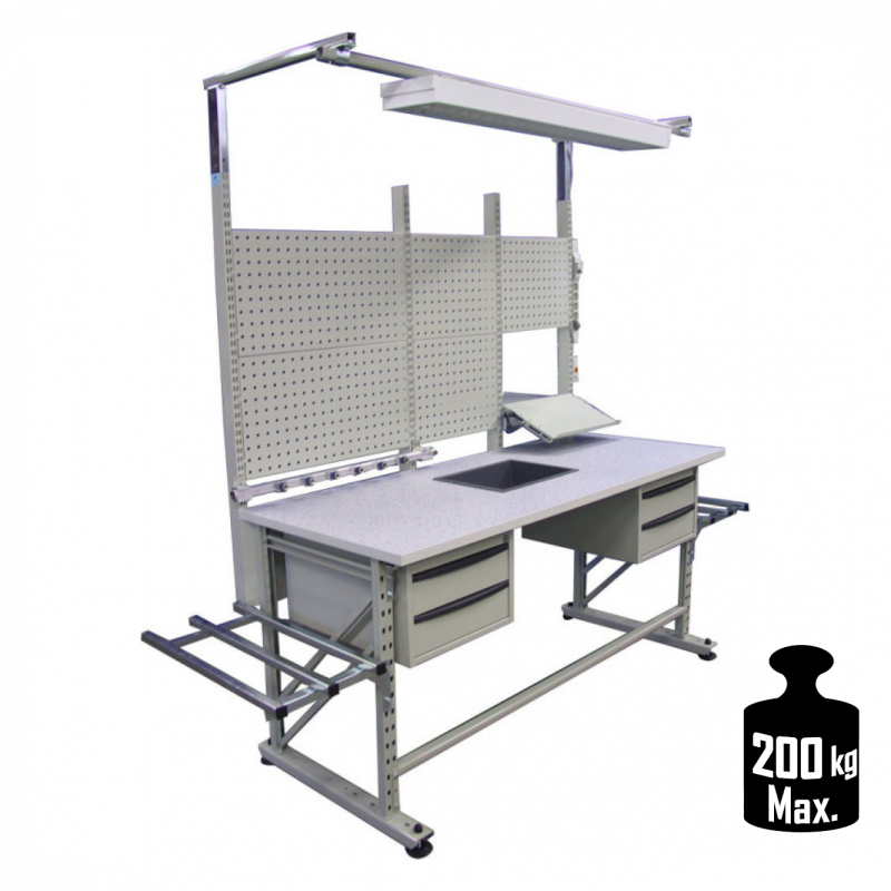 Table de travail ergonomique avec hauteur fixe - Structure DPAL - Largeur modulable et peinture époxy ESD_1