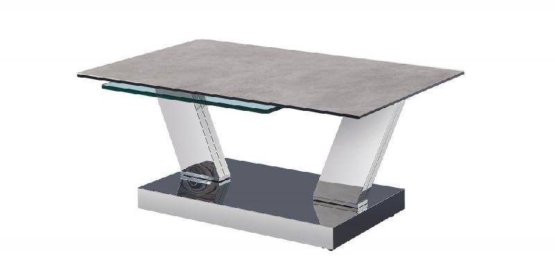 Table basse OPEN - doubles plateaux pivotants en verre trempé et céramique ciment - modulable et design_1