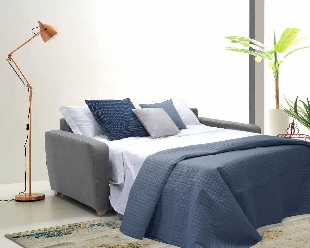 Canapé convertible 3 places NORMA - Matelas 18 cm - Système ouverture express - Tissu gris - Couchage 140x190 cm_1