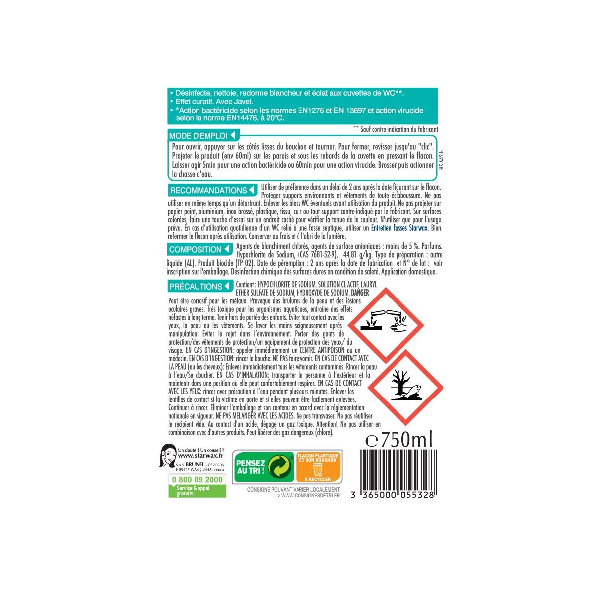 Désinfectant nettoyant wc - starwax - 750 ml_1