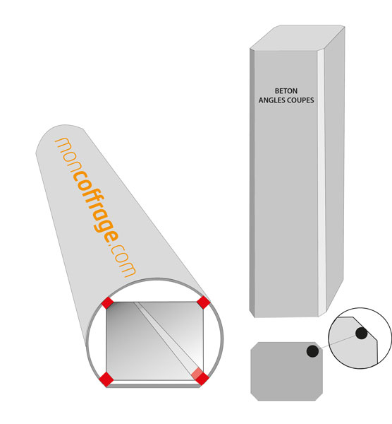 Coffrage de poteau en carton mitoyen lisse carré ou rectangle - angles coupés - Référence 1130_conf_1