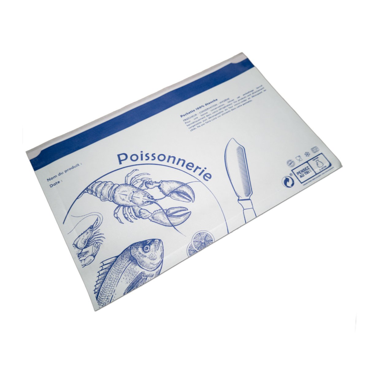 1000 pochettes adhésives poissonnerie 16×25 cm personnalisables - étanches et aptes au contact alimentaire_1